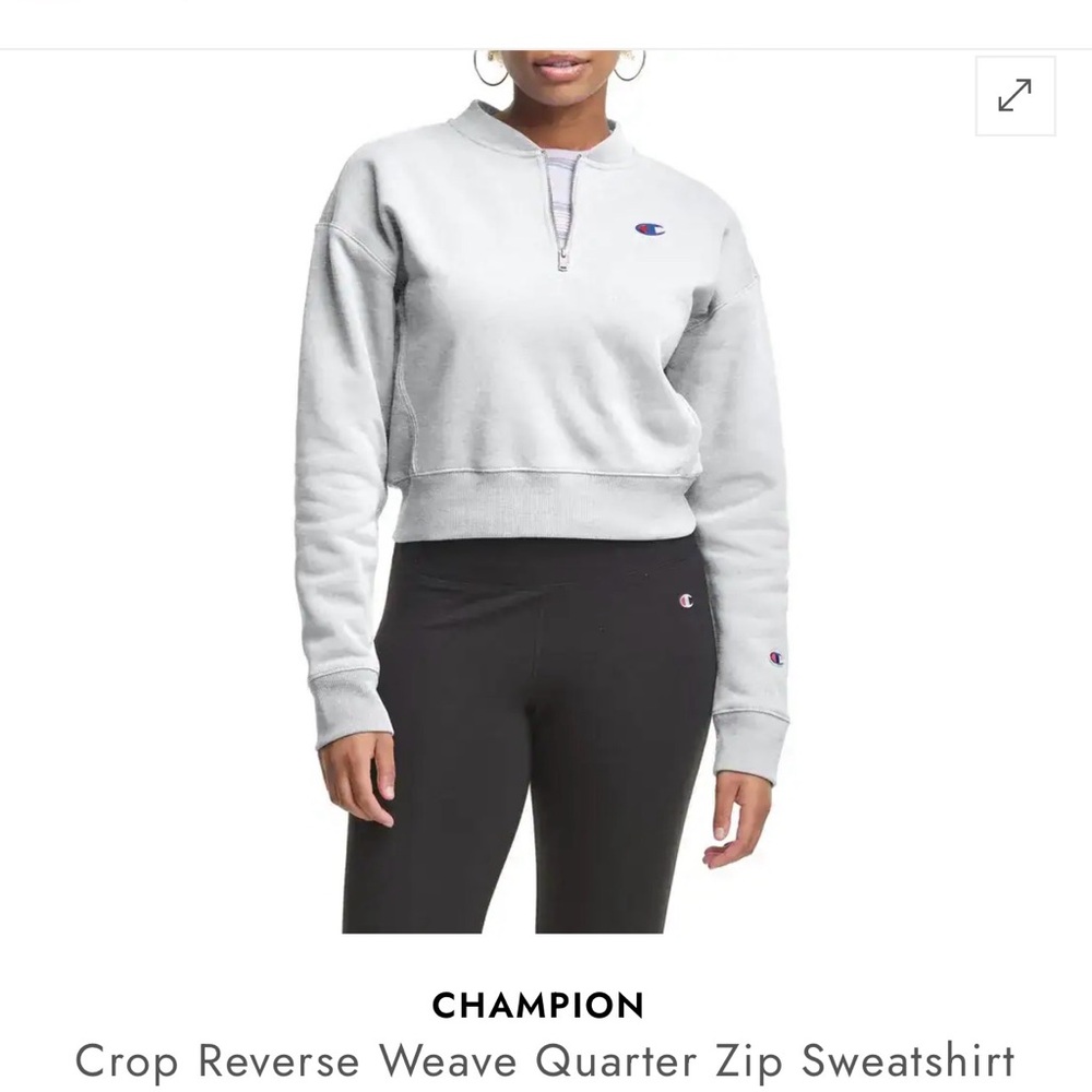Champion Women's Light Gray Crop Quarter Zip Sweatshirt